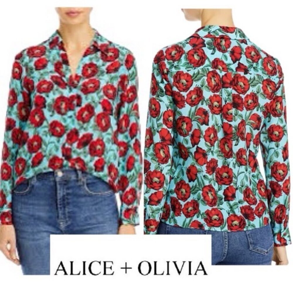 ALICE+OLIVIA SILK BLOUSE BUTTON DOWN PREPPY CHIC TRENDY GREEN RED FLORAL
SZ XS - Picture 14 of 14